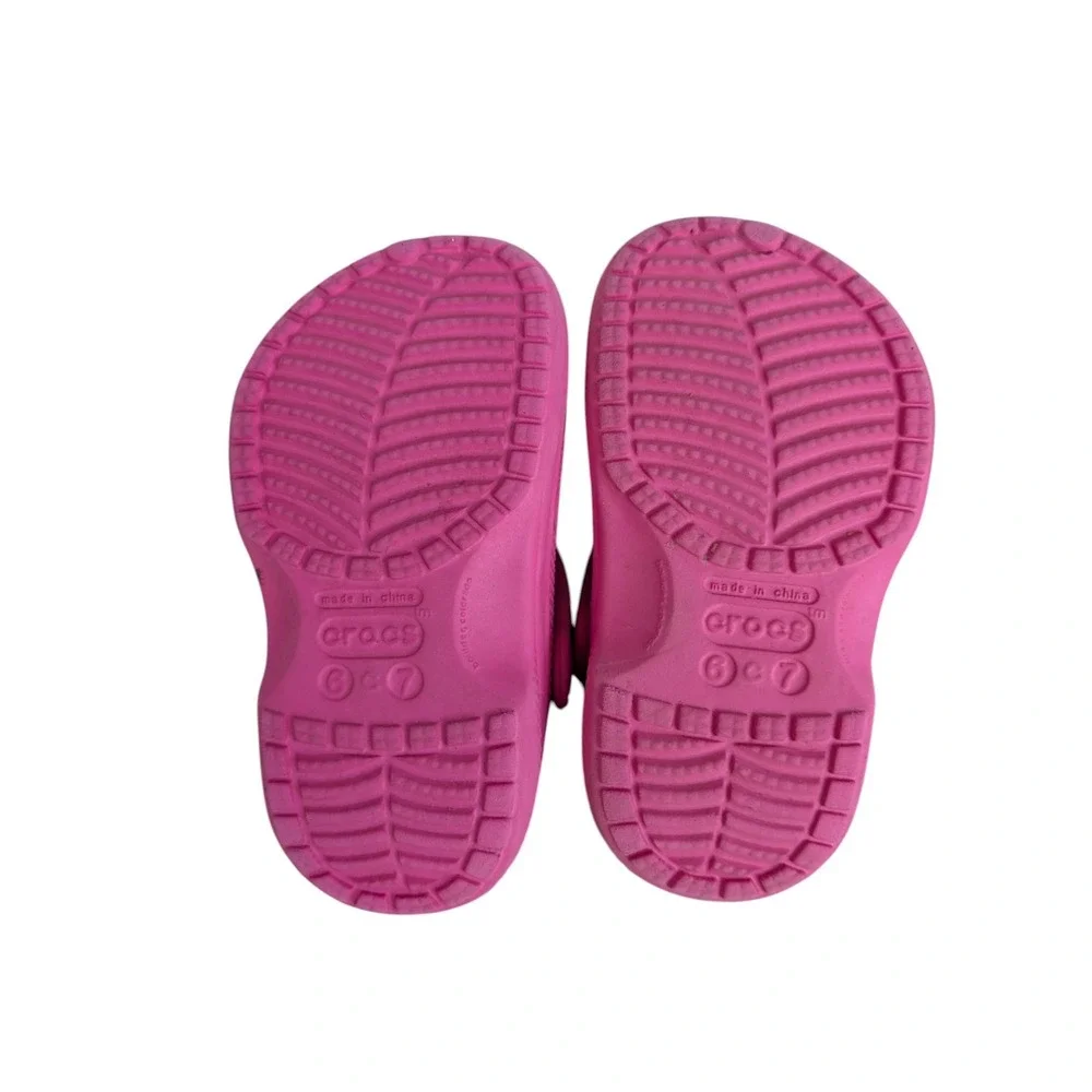 Crocs Kids Classic Lined Clogs Pink Purple Fuzz Toddler Size 6 7 Slip On Shoes